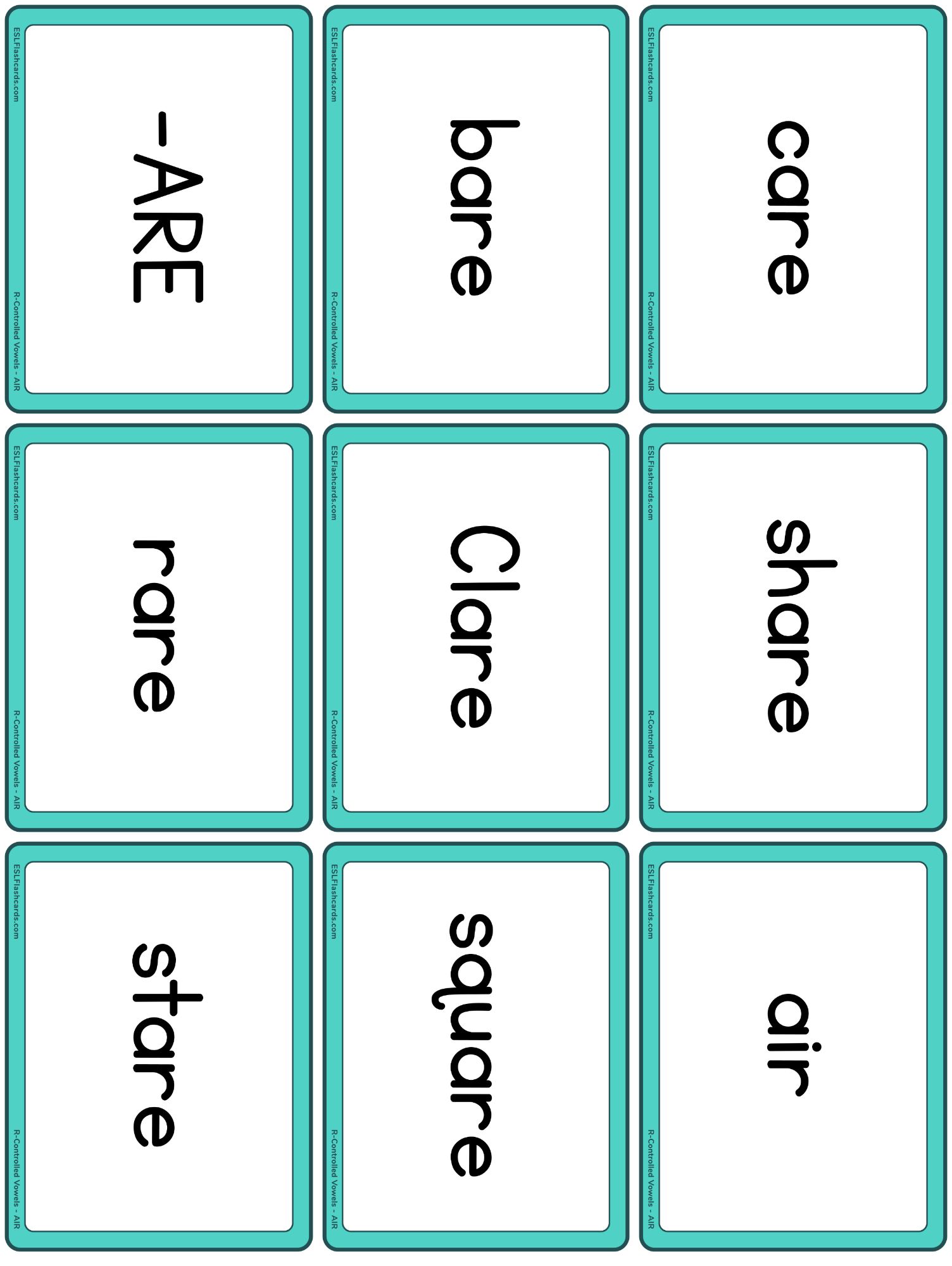 R Controlled Vowels ESL Flashcards