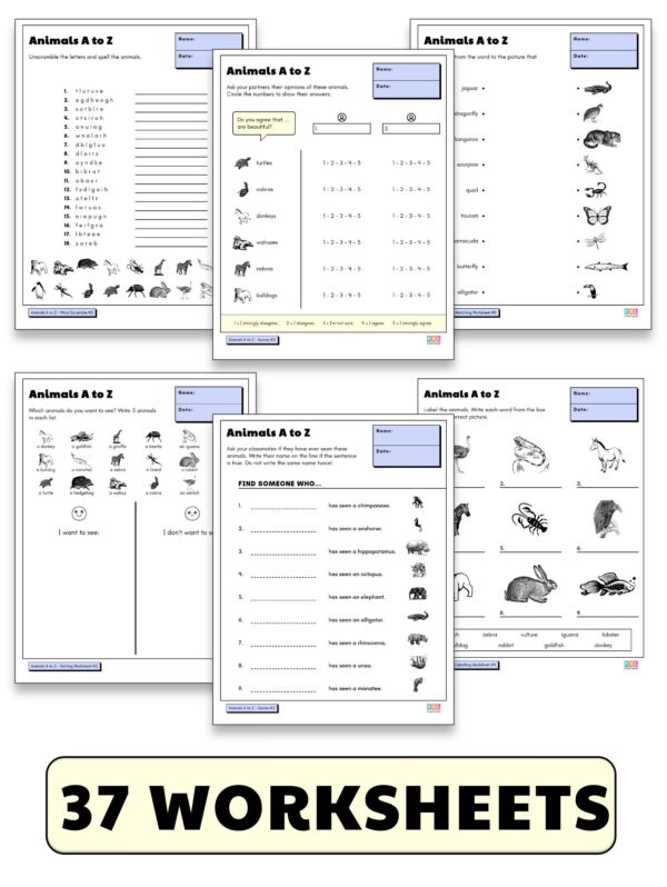 Animals A-Z Worksheets