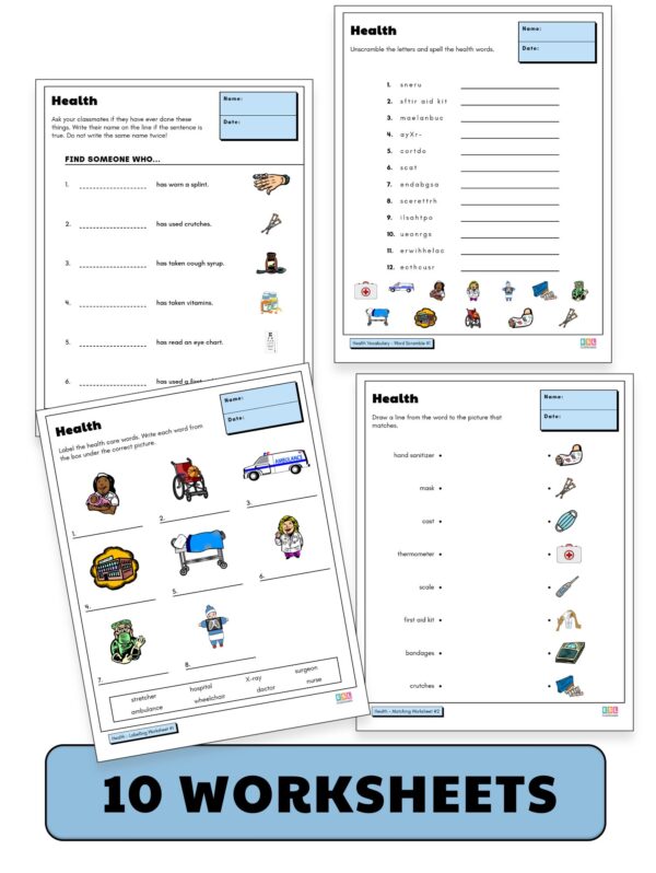 Health Vocabulary Worksheets