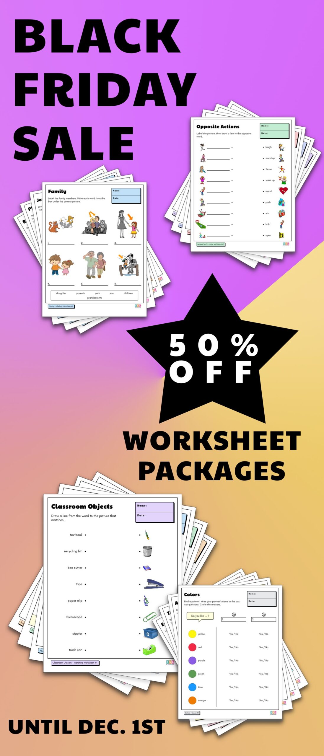 50% off worksheet packages until December 1st